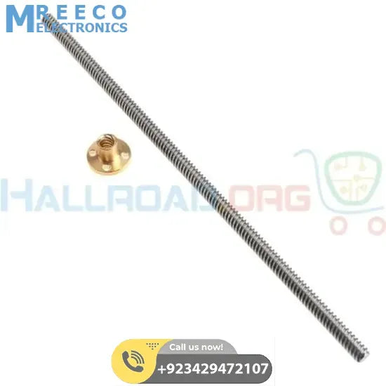 T8 250mmx8mm Screw Threaded Rod With Brass Nut - Back View