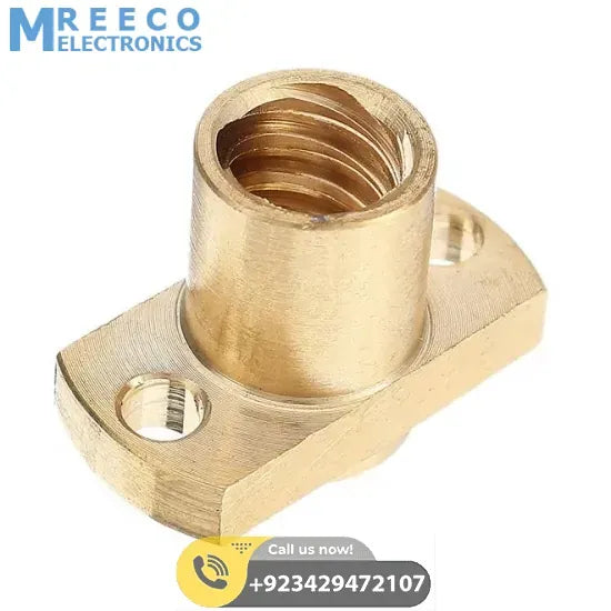 T8 Nut Pitch 2mm Lead 8mm Brass T8x8mm Flange Lead Screw Nut - Side View