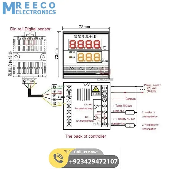 Digital Temperature And Humidity Controller With Sensor TDK0302 - Display View