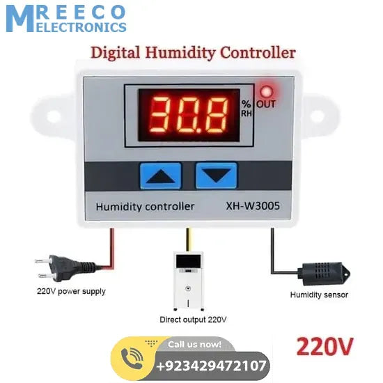 Digital Humidity Controller XH-W3005 Adjustable 220v 10A Hygrometer Switch Controller - Front View