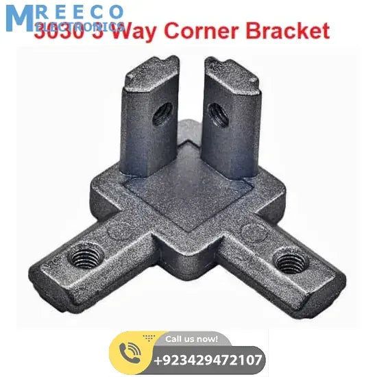 3 Way End Corner Bracket Connector for T Slot Aluminum Extrusion Profile 3030 - Front View