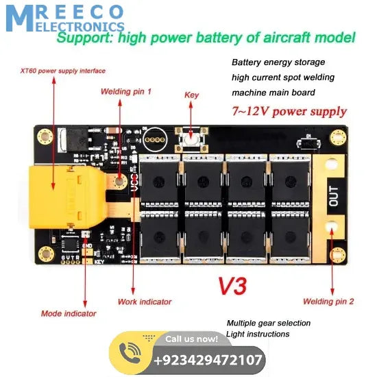 DIY Portable 12V Battery Energy Storage V3 Spot Welding Machine PCB Circuit Board 18650 Lipo Batteries - Side View