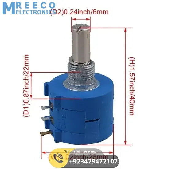 1 Piece Multiturn Potentiometer 10k Ohm POT 3590S-2-103L - Top View
