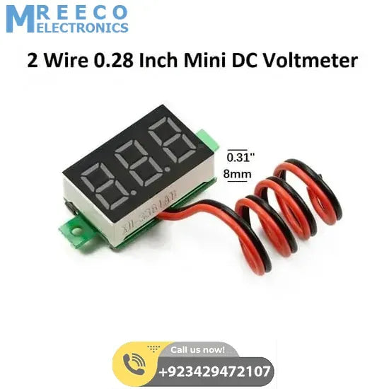 Two wire 0.28 Inch LED Mini DC Voltmeter Digital Display Voltage Tester Meter - Front View