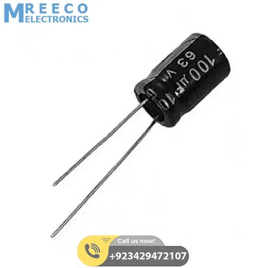 100uf 63v Electrolytic Capacitor - Front View