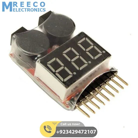 LiPo Buzzer Battery Voltage Indicator Volt Meter Battery Level Tester 1S-8S with Buzzer In Pakistan - Back View