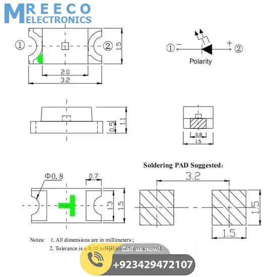 Green SMD 1206 LED Super Bright Light Emitting Diode In Pakistan - Side View