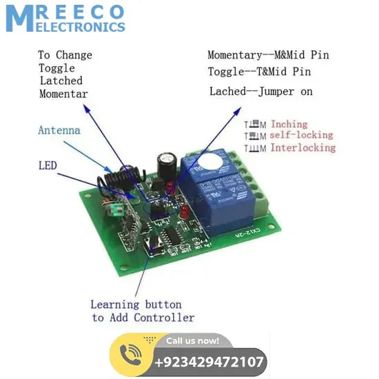 2 Channel RF Wireless System Remote Control Switch Module with Shell 12V 10A 315MHz for Smart Home - Side View