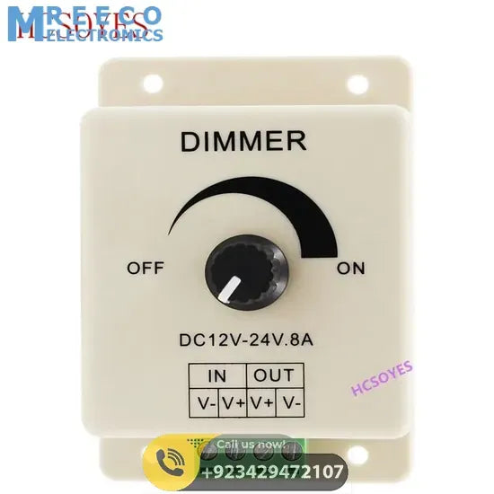 8A LED Dimmer DC 12V 24V 360W Adjustable Brightness Lamp Bulb - Front View