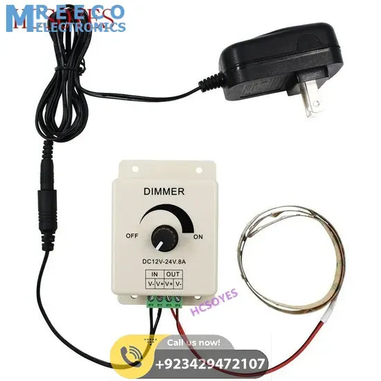8A LED Dimmer DC 12V 24V 360W Adjustable Brightness Lamp Bulb - Back View