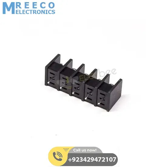 5 Pin Terminal Block Connector Straight Through Hole Black Barrier Terminal - Front View
