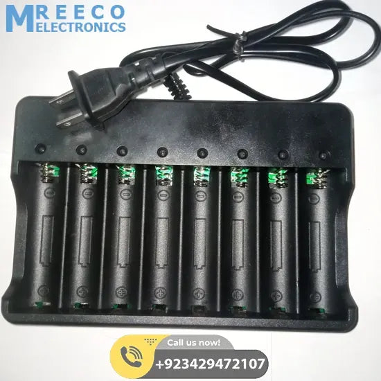 8 Slot 18650 Charger Li Ion Battery Charger 220v Input - Front View