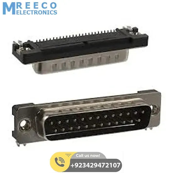 PCB Mounting Right Angle DB25 Male Connector - Side View
