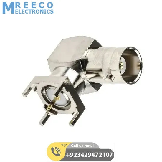 BNC Female Connector PCB Mount Right Angle 50Ω - Side View