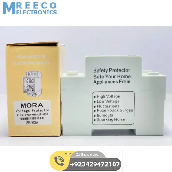 MORA 63A OVER AND UNDER VOLTAGE AND CURRENT PROTECTION RELAY with KWH 3 in 1 in Pakistan - Back View
