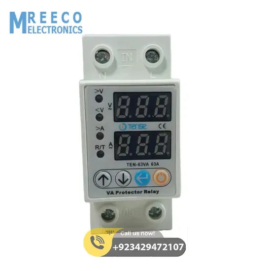 Tense 63A 220V Home Protection Protector Adjustable Device for Voltage and Current in Pakistan - Front View