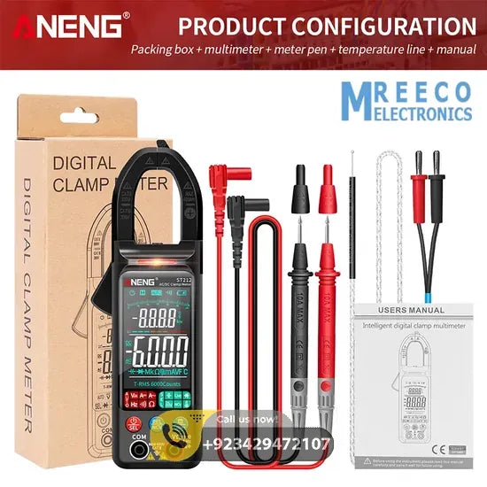 ANENG ST212 Digital DC/AC Clamp Meter Current 400A Amp Multimeter Large Color Screen - Front View