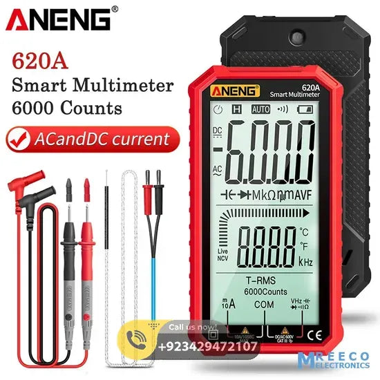 ANENG 620A Digital Smart Multimeter Transistor Testers 6000 Counts True RMS Auto Electrical Capacitance Meter Temp Resistance - Front View