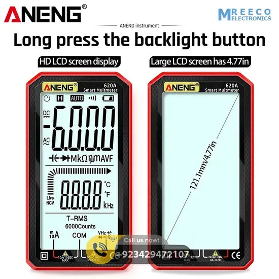 ANENG 620A Digital Smart Multimeter Transistor Testers 6000 Counts True RMS Auto Electrical Capacitance Meter Temp Resistance - Back View