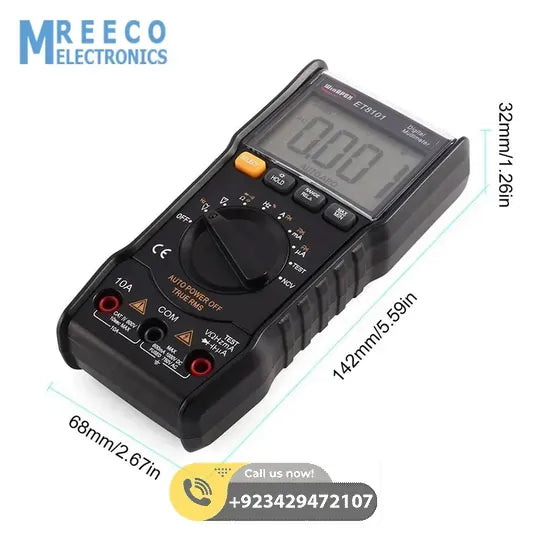 ET8101 True-RMS Digital Multimeter AC/DC Voltage Current Tester with Resistance Capacitance Diode NCV Measurement - Top View