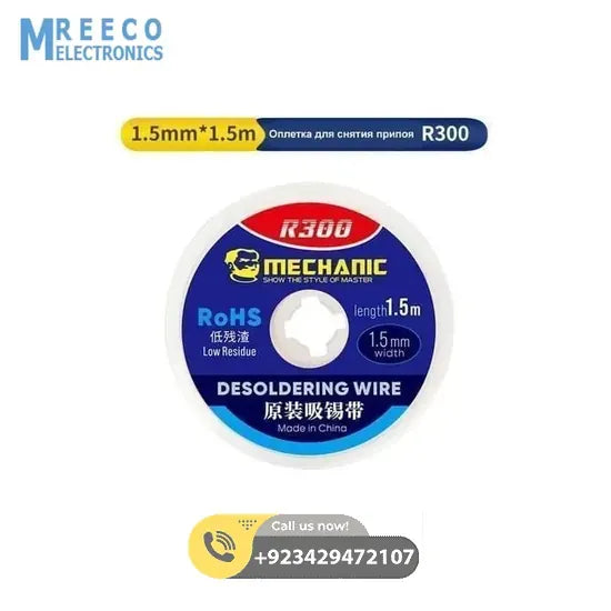 MECHANIC Desoldering Wire R300 1.5 x 1.5 mm BGA Welding Desoldering Wick Braid Tin - Front View