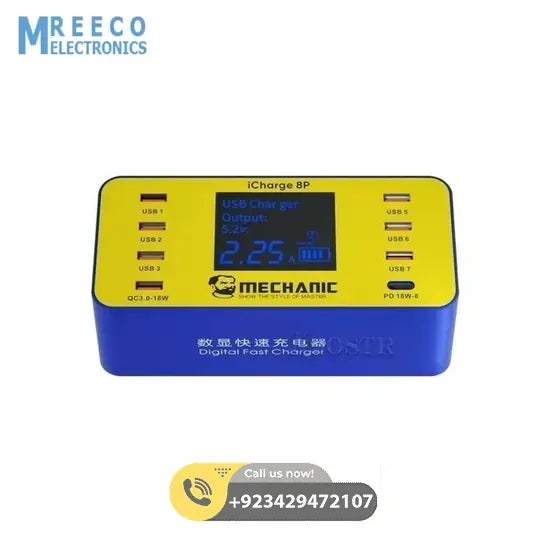 Mechanic iCharge 8P / 8S QC 3.0 Multi-port Smart Fast Charger with Digital Display - Side View