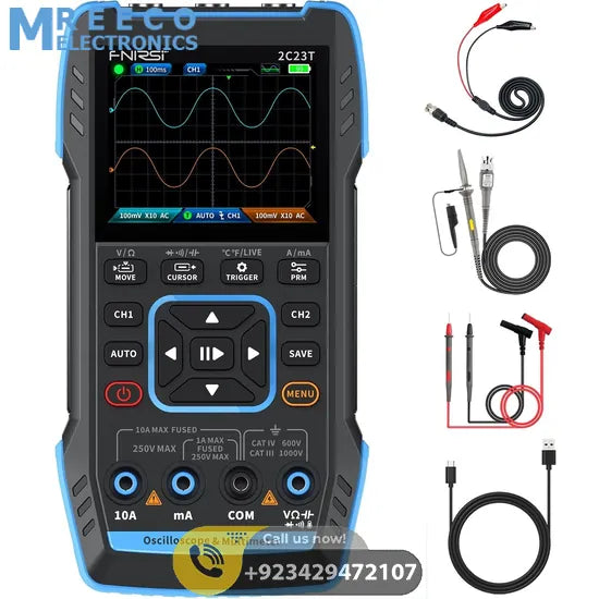 FNIRSI® 2C23T Handheld Dual Channel 3-in-1 10MHz 50MS/s Oscilloscope Multimeter DDS Function Generator