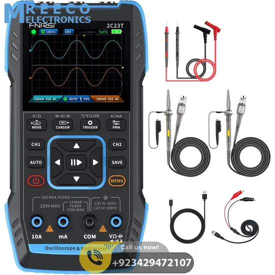 FNIRSI® 2C23T Handheld Dual Channel 3-in-1 10MHz 50MS/s Oscilloscope Multimeter DDS Function Generator