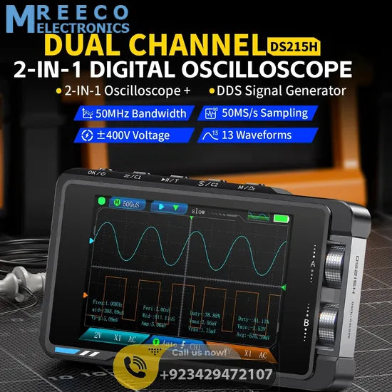 FNIRSI® DS215H 2-IN-1 50MHz 250MS/s Dual Channel Digital Oscilloscope DDS Function Singal Generator
