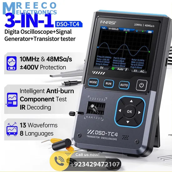 FNIRSI® DSO-TC4 3-IN-1 10MHz 48MSa/s Digital Oscilloscope Transistor Tester Signal Generator