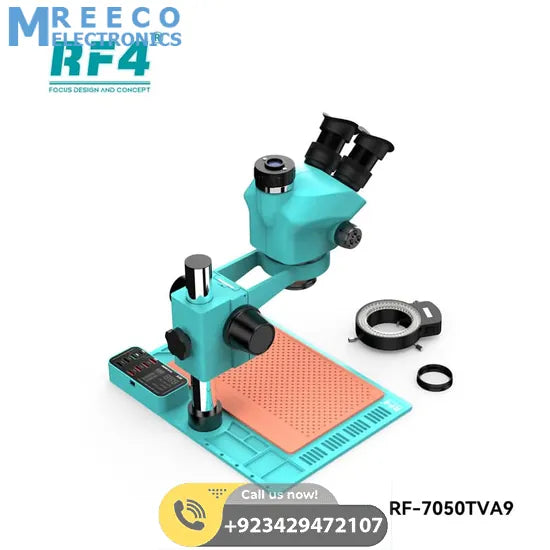 RF4 RF-7050TVA9 7X-50X Synchronous Zoom Trinocular Stereo Microscope with USB Charging Station