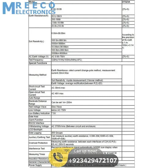 UNI T UT523A 4 Pole Soil Resistance Earth Tester Meter - Bottom View