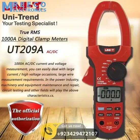 UNI T UT209A True RMS Digital Clamp Meter 1000A - Side View