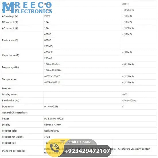 UNI T DMM Digital Multimeter UT61B - Angle View