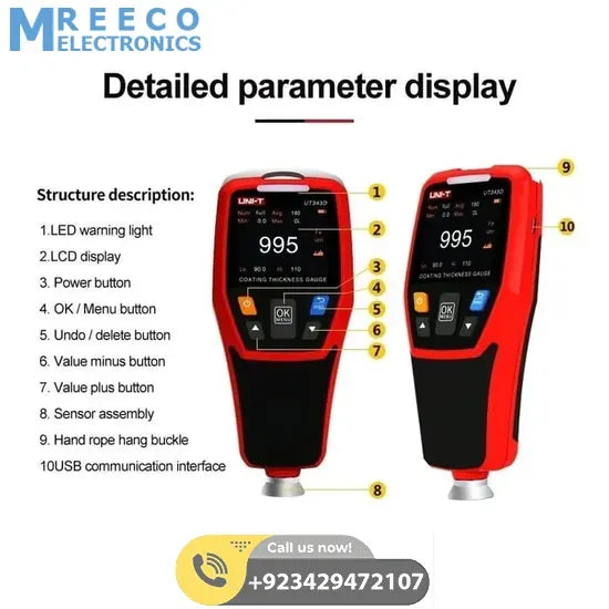UNI T UT343D Coating Thickness Gauge Meter Tester - Angle View
