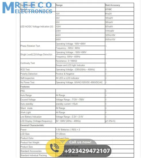UNI T Digital Voltmeter UT18C - Display View