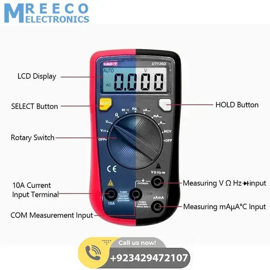 UNI T Palm Size Auto Ranging Digital Multimeter UT136D - Top View