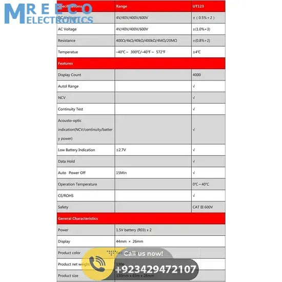 UNI T UT123 Residential Digital Multimeter - Packaging