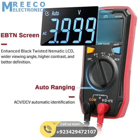 UNI T UT123 Residential Digital Multimeter - Display View