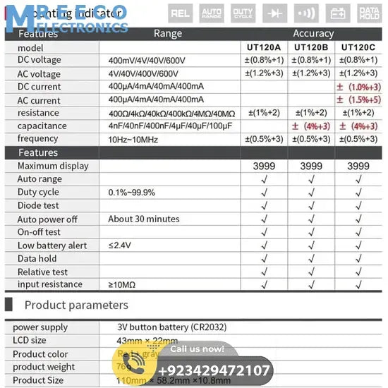 UNI T Pocket Size Digital Multimeter UT120C - Angle View