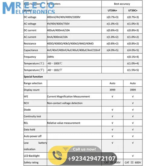 UNI T Digital Multimeter UT39C+ - Display View