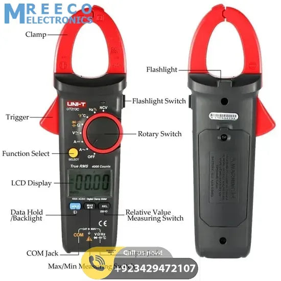 True RMS Digital Clamp Meter 400A UNI T UT213C - Top View