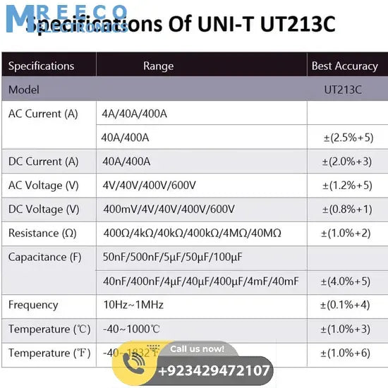 True RMS Digital Clamp Meter 400A UNI T UT213C - Angle View