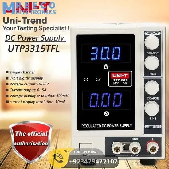 UNI T UTP3315TFL 30V 5A Variable DC Power Supply - Side View