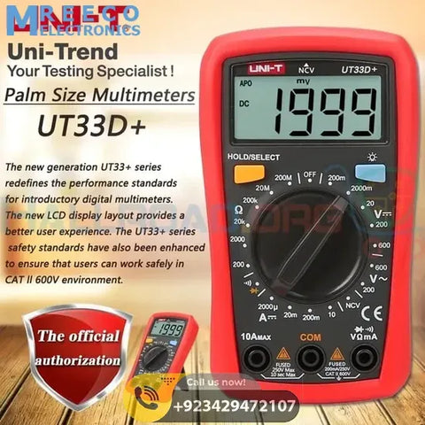 UNI T UT33D+ Palm Size Multimeter - Front View