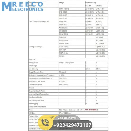 UNI T UT278A Clamp Earth Ground Resistance Tester - Angle View