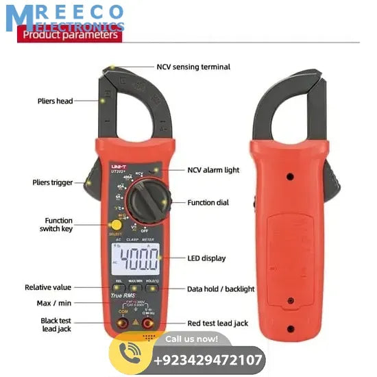 UNI-T UT204+ Digital AC DC Current Clamp Meter Multimeter - Bottom View