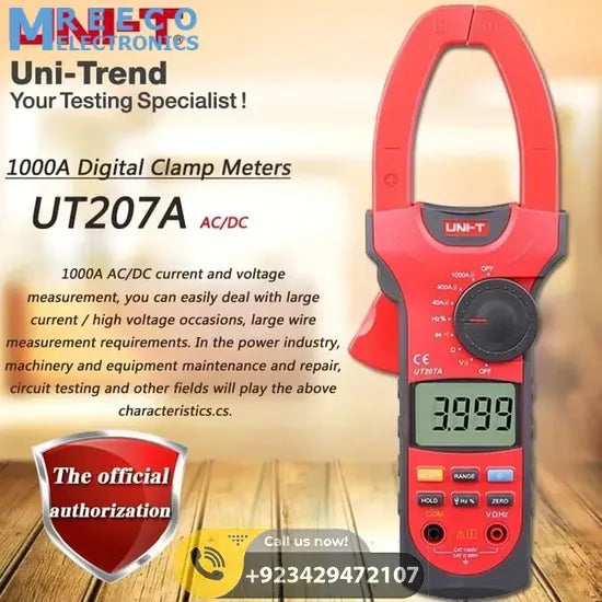 UNI T UT207A Digital Clamp Meter 1000A - Front View