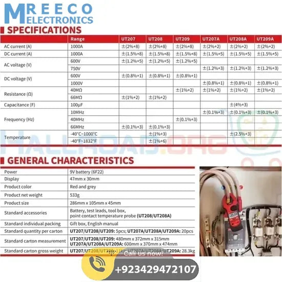 UNI T True RMS Digital Clamp Meter Tong Tester UT207 - Angle View