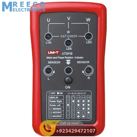 UNI T Phase Sequence Motor Rotation Indicator Meter UT261B - Front View